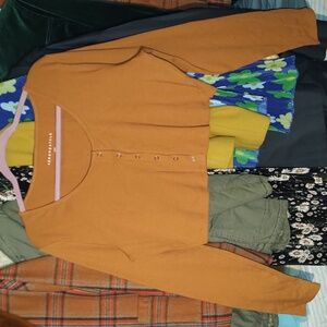 Aeropostale Brown Cropped Snap Front Crop Top